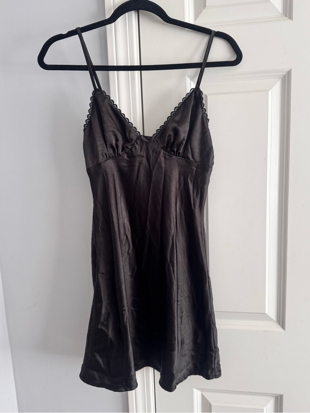 Princess Polly Black Satin Lace-Trim Slip